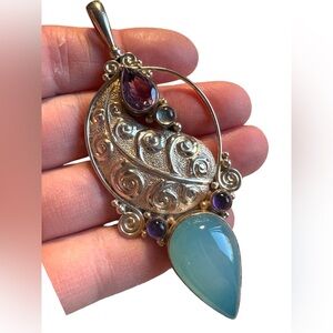 Sajen sterling silver 925 fancy multi gemstone amethyst pendant